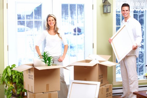 Furniture and boxes loaded into a removal van
